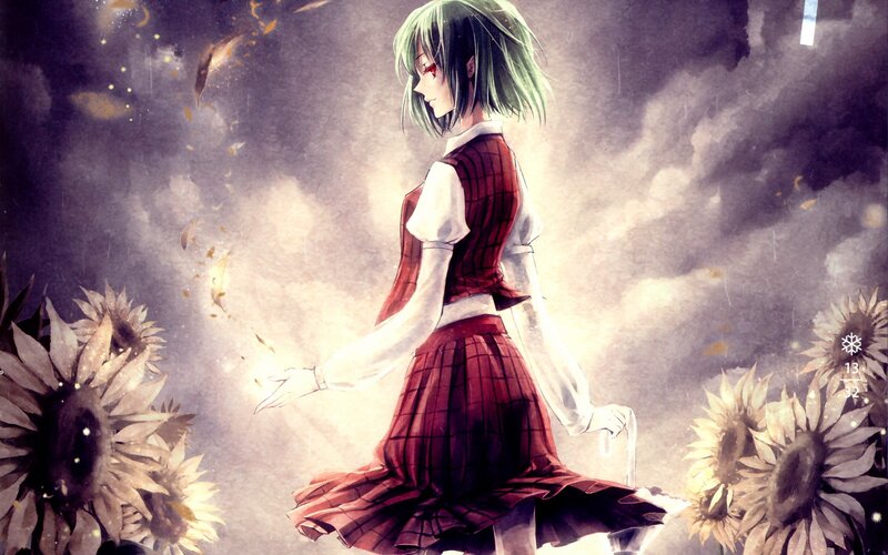 Anime girl in sunflower field