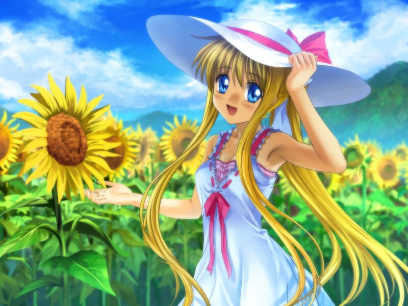 Anime girl in sunflower field