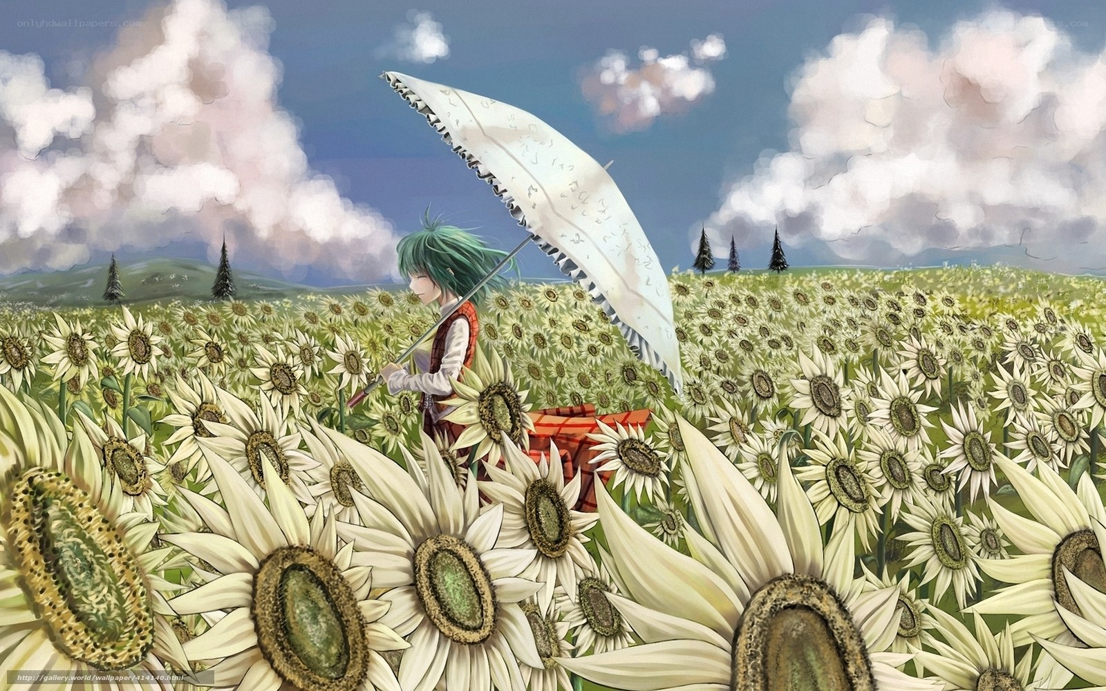 Anime girl in sunflower field