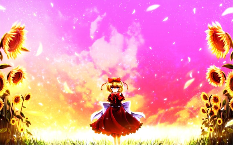 Anime girl in sunflower field