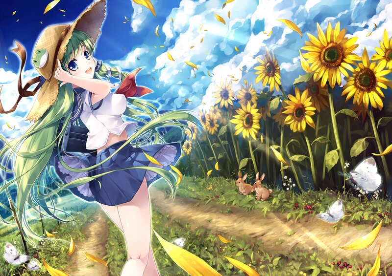 Anime girl in sunflower field