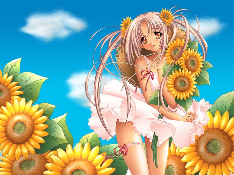 Anime girl in sunflower field