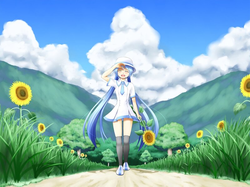 Anime girl in sunflower field