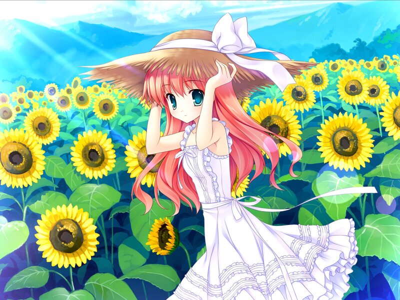 Anime girl in sunflower field