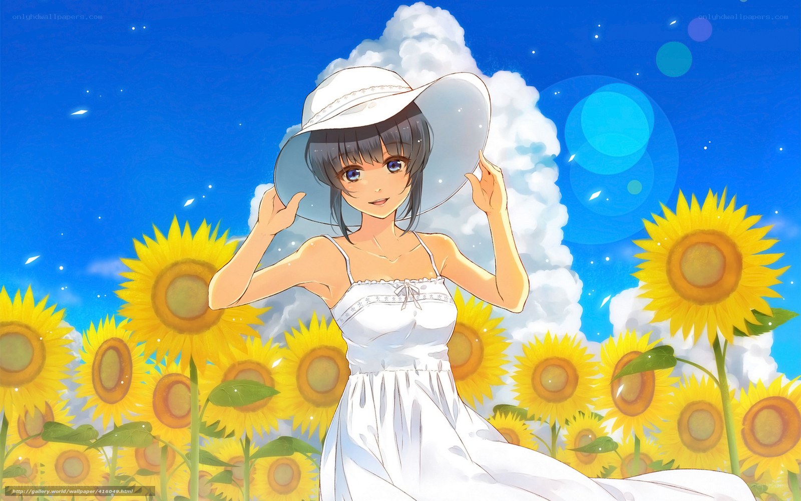 Anime girl in sunflower field