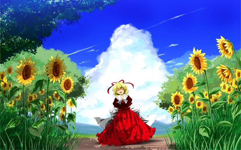 Anime girl in sunflower field