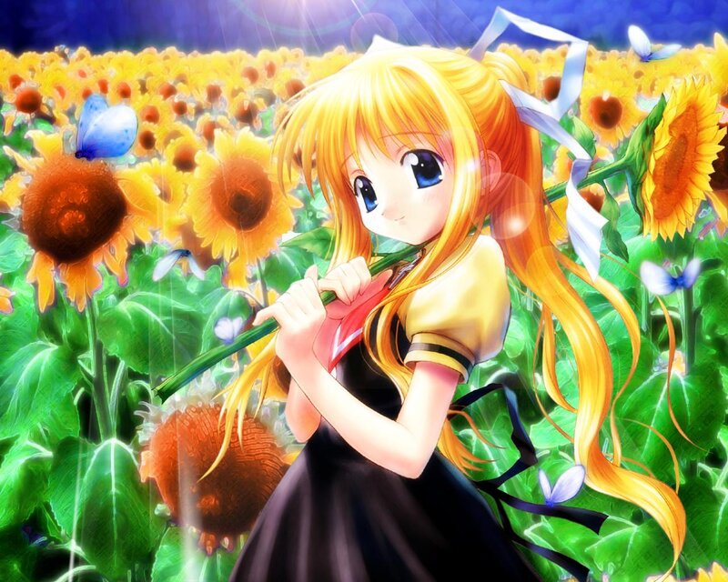 Anime girl in sunflower field