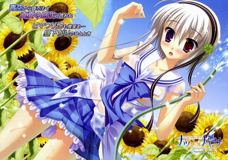 Anime girl in sunflower field