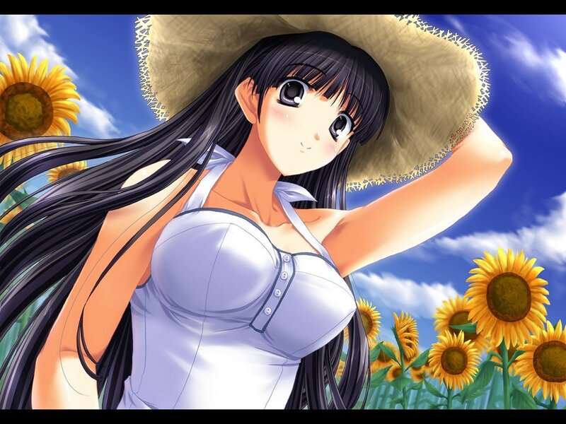 Anime girl in sunflower field