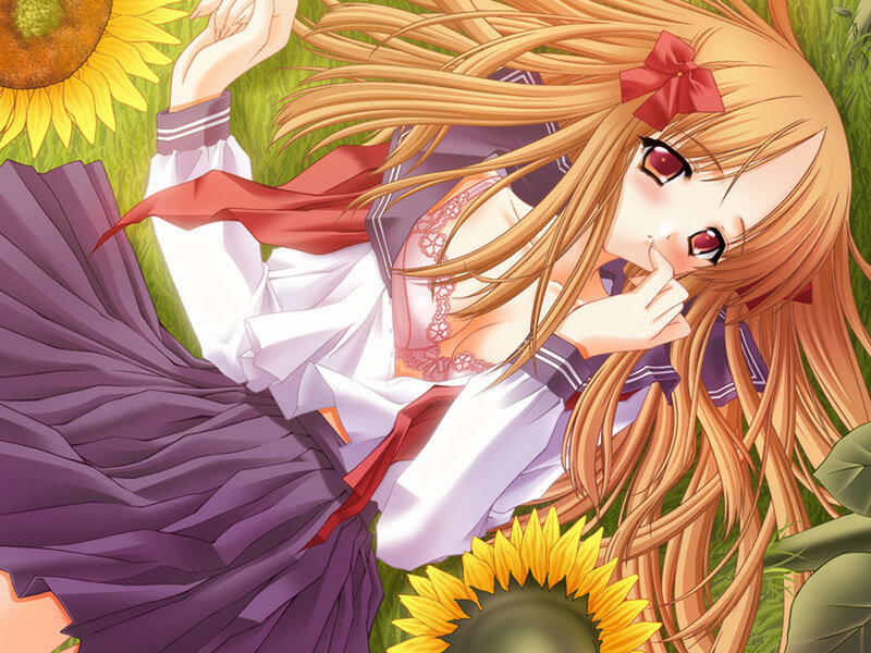 Anime girl in sunflower field