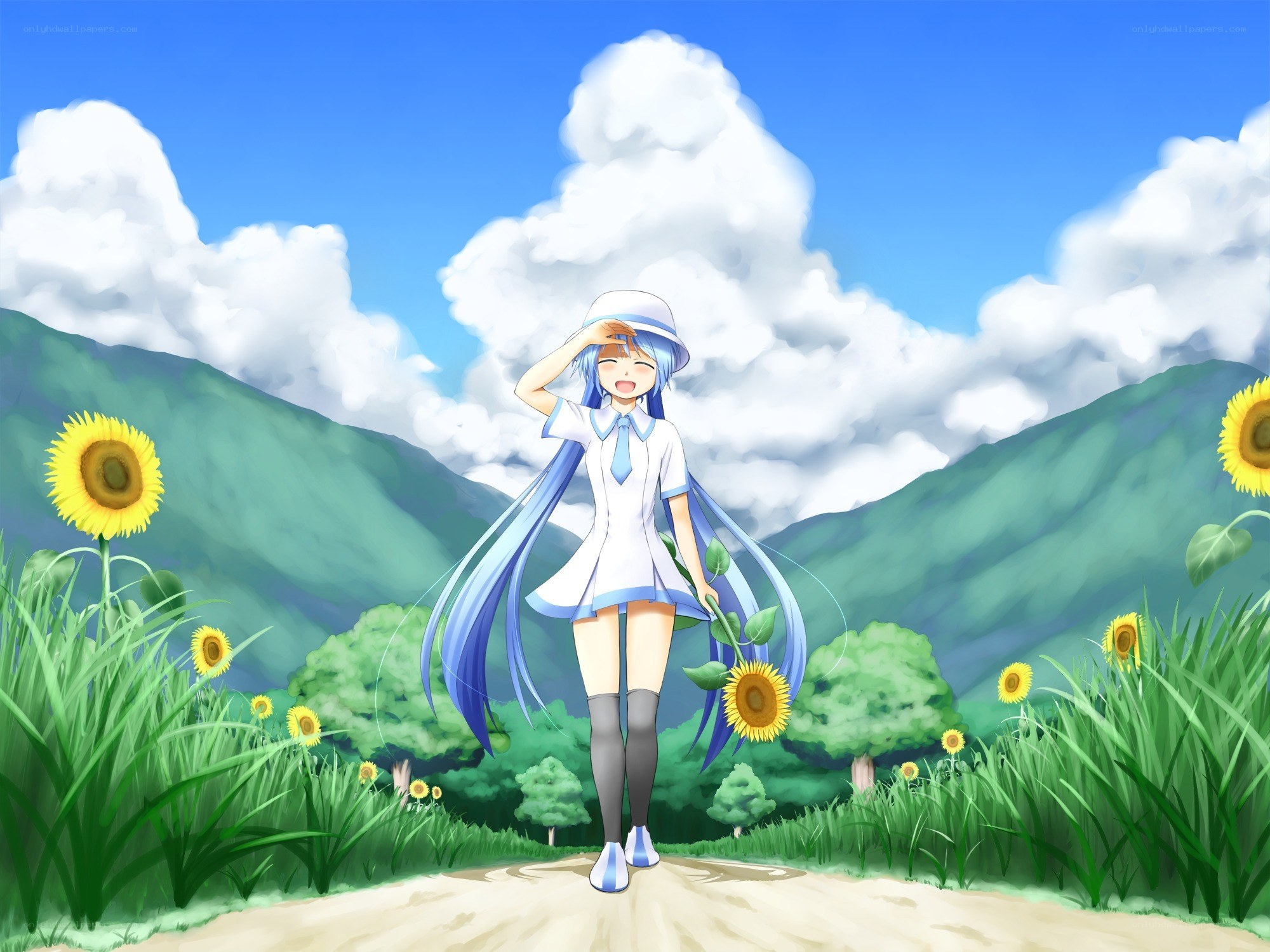 Anime girl in sunflower field