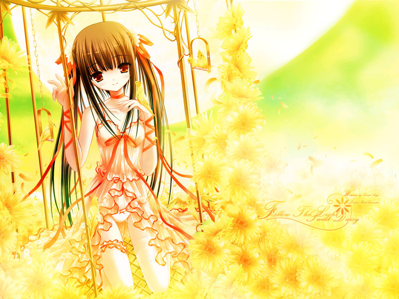 Anime girl in sunflower field