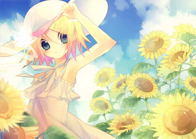 Anime girl in sunflower field