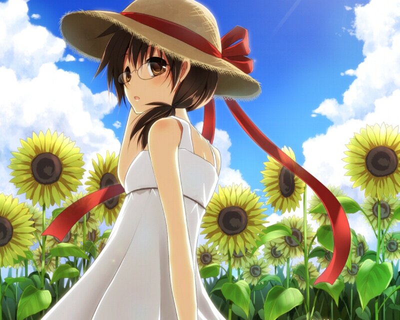 Anime Girl in Sunflower Field — Blue