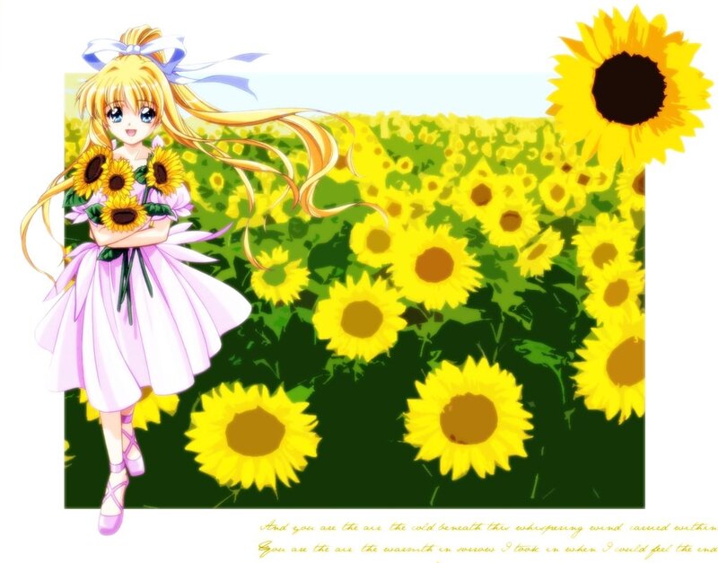Anime Girl in Sunflower Field — Yellow, Cheerful