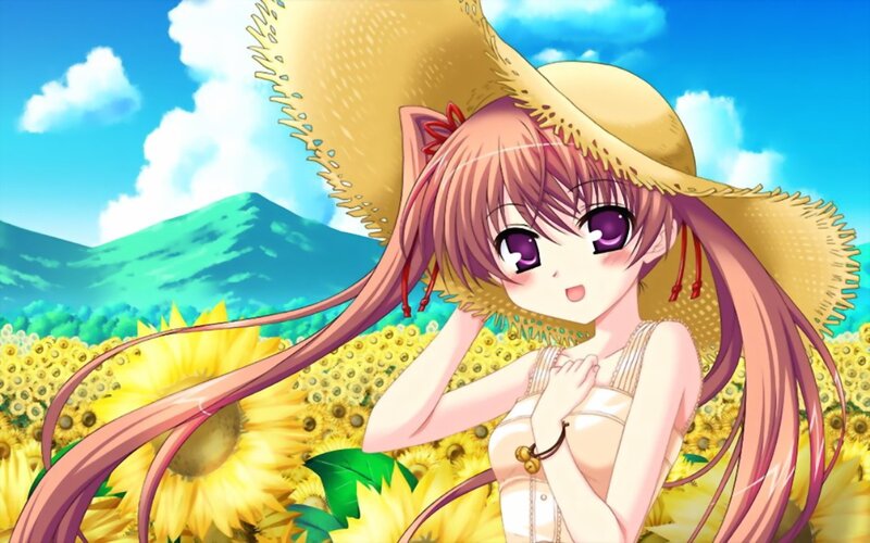 Anime Girl in Sunflower Field — Yellow, Serene, Summer