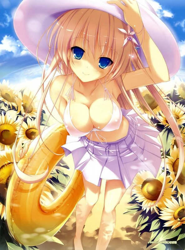 Anime girl in sunflowers