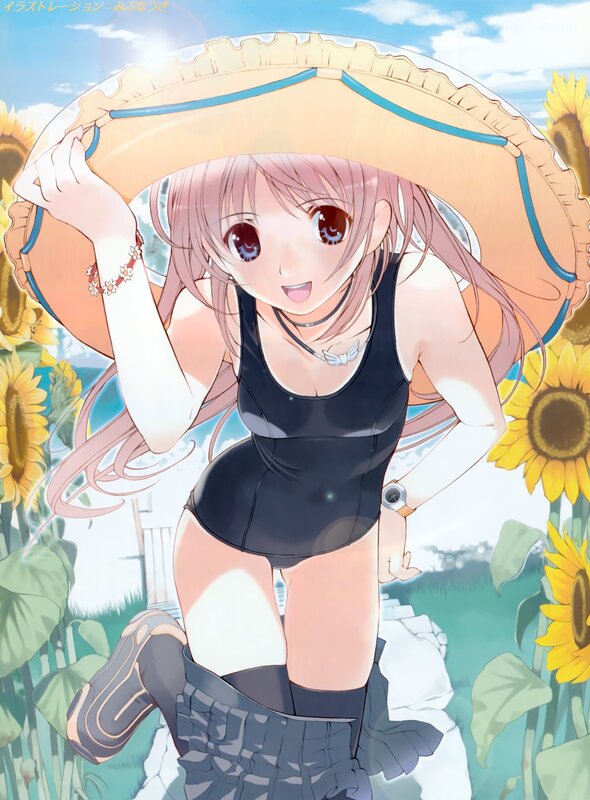 Anime girl in sunflowers