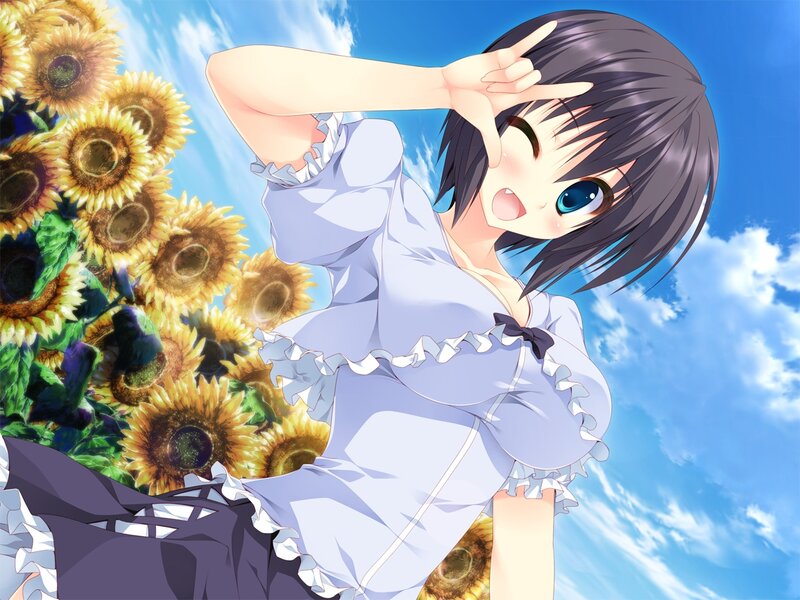 Anime Girl in Sunflowers — Blue