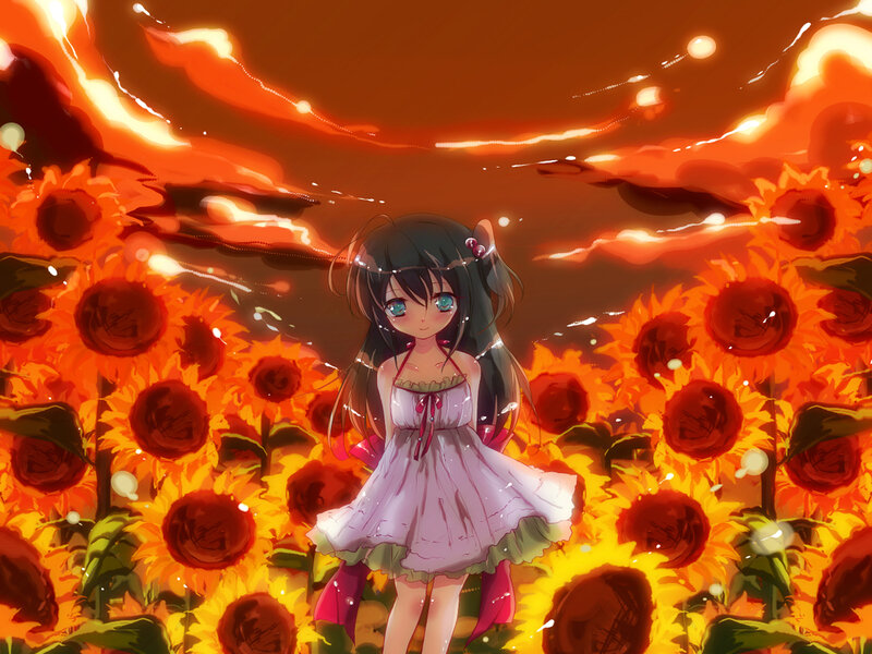 Anime Girl in Sunflowers — Orange, Dramatic