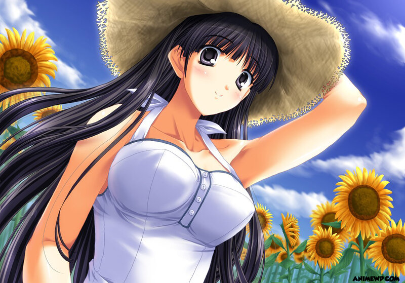 Anime Girl in Sunflowers — Yellow