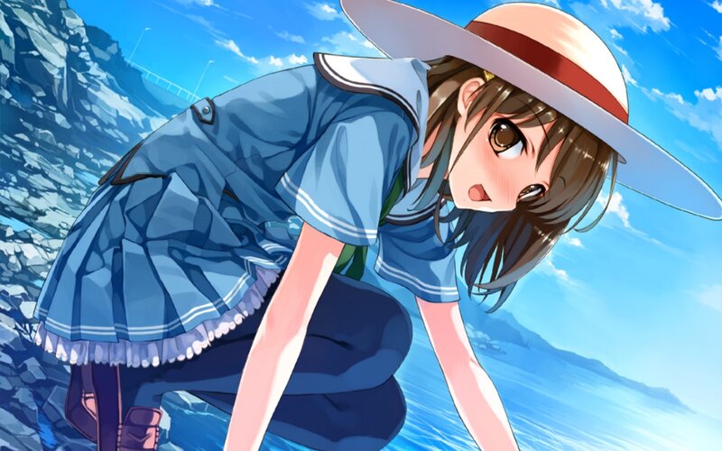 Anime Girl in Sunhat — Blue