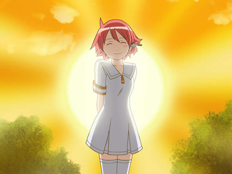 Anime girl in sunlit field