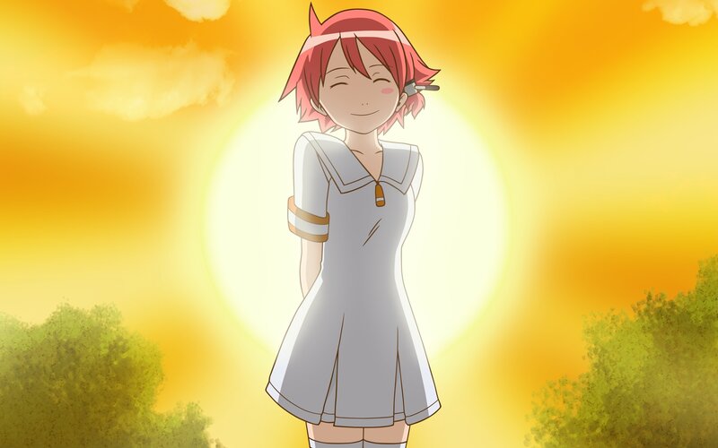 anime girl in sunlit field