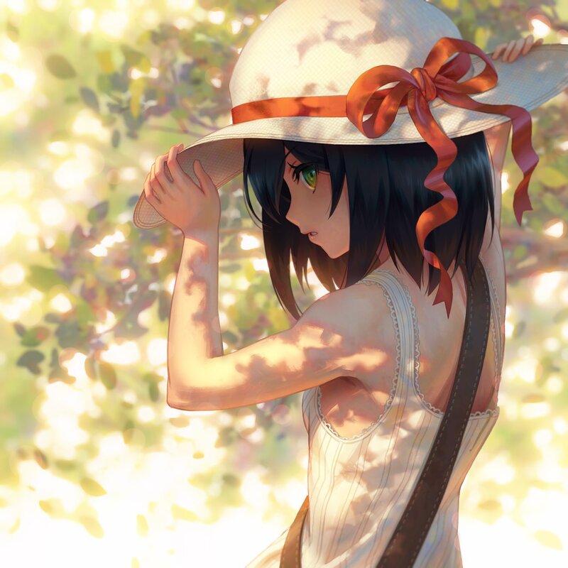 Anime Girl in Sunlit Garden