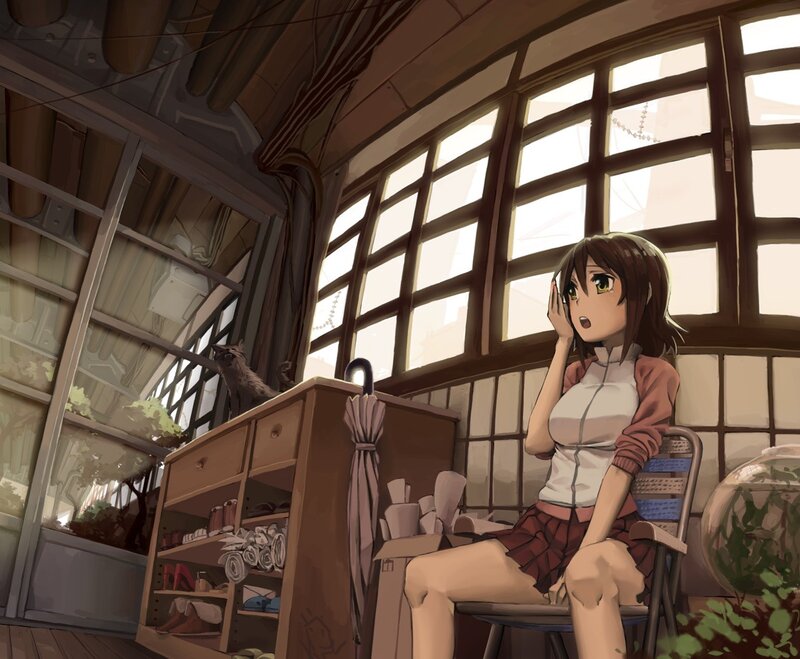 anime girl in sunlit room