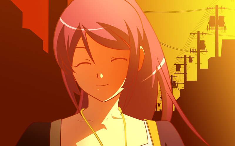 anime girl in sunset