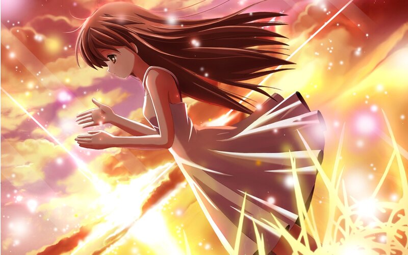 anime girl in sunset