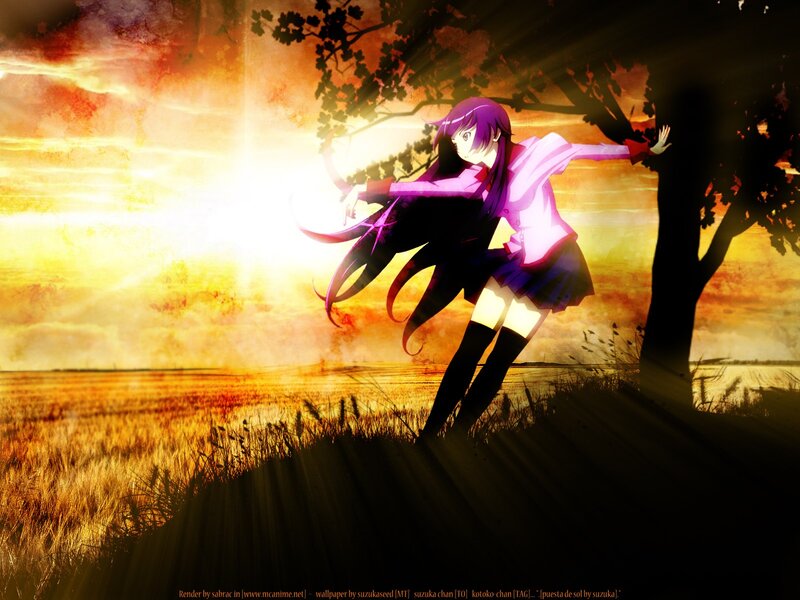 Anime girl in sunset field