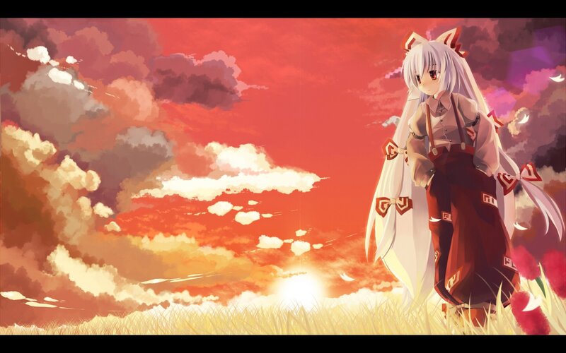 anime girl in sunset field