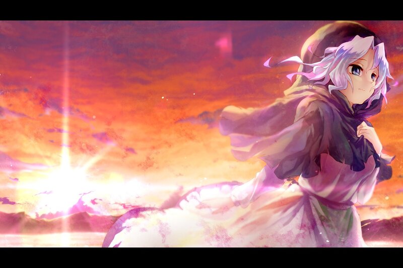 Anime Girl in Sunset — Orange, Dramatic, Sky