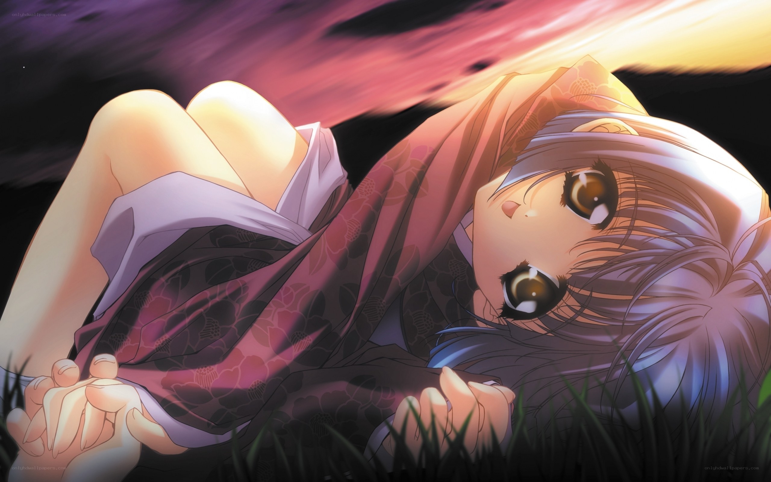 anime girl in sunset