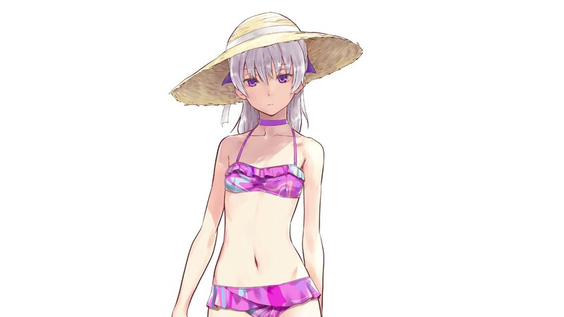 anime girl in swimsuit and hat