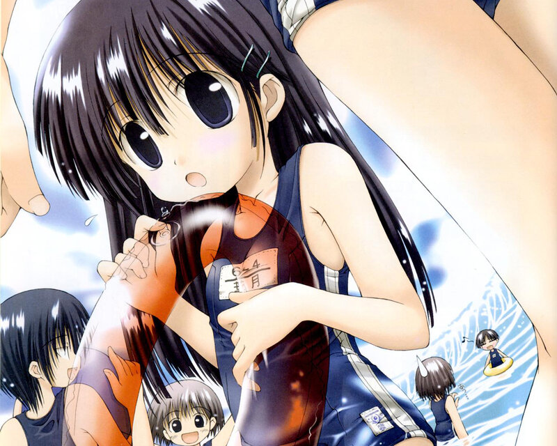 Anime girl in swimsuit at beach