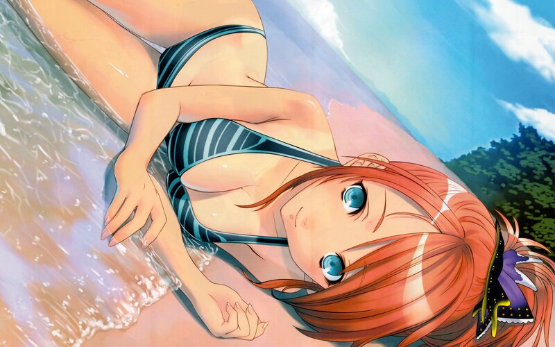 Anime girl in swimsuit at beach