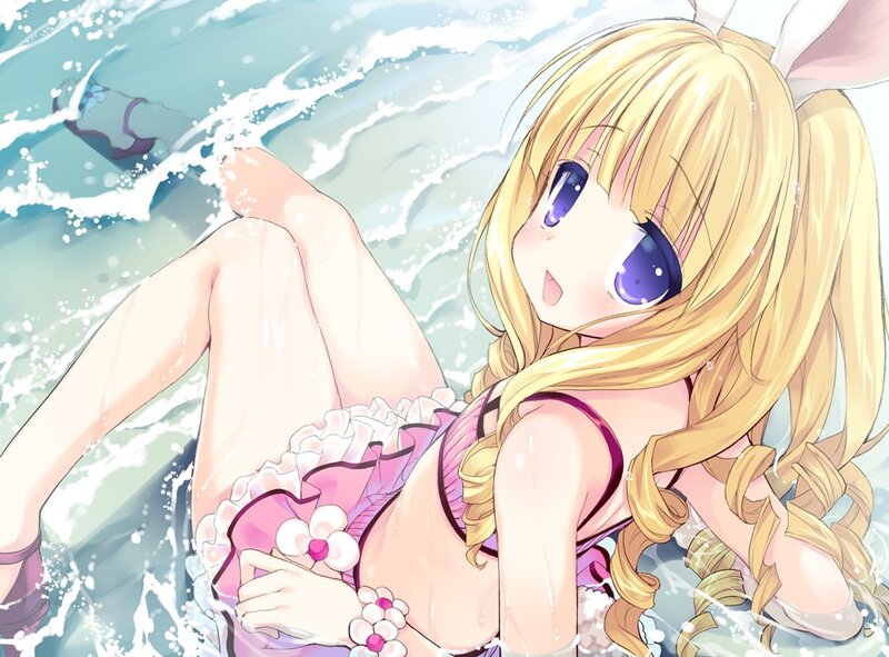 anime girl in swimsuit at beach