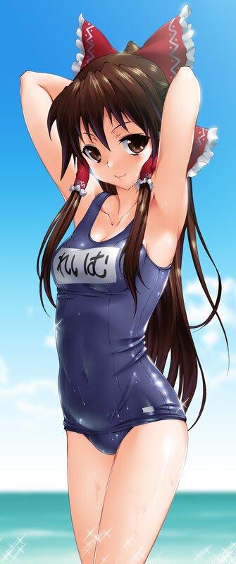 anime girl in swimsuit at beach