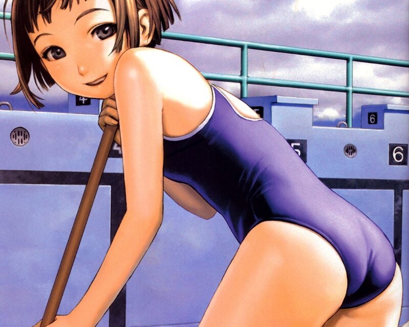 anime girl in swimsuit at pool