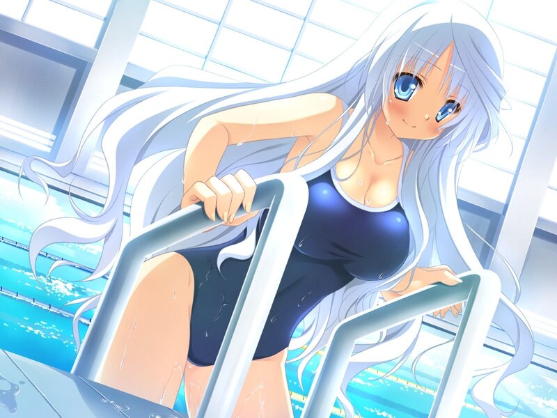 anime girl in swimsuit at pool