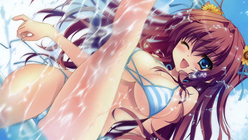 anime girl in swimsuit at pool