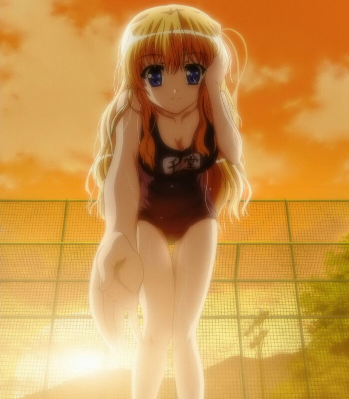 anime girl in swimsuit at sunset