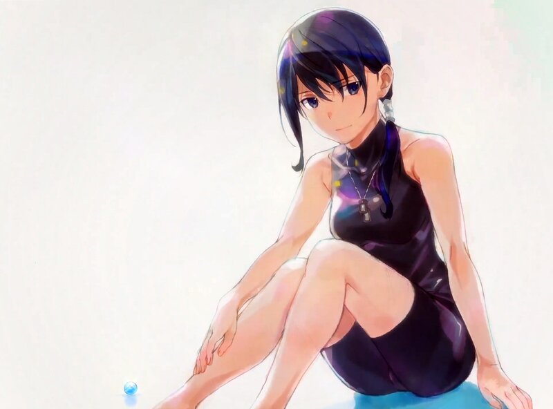 Anime Girl in Swimsuit — Black, Calm, Necklace