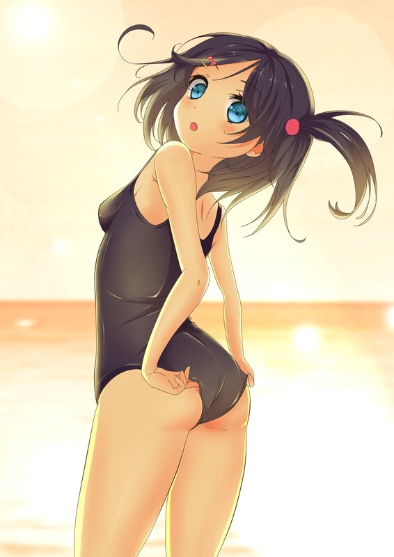 Anime Girl in Swimsuit — Black, Serene