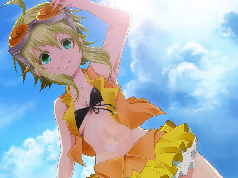Anime Girl in Swimsuit — Blue, Bright, Afternoon, Goggles