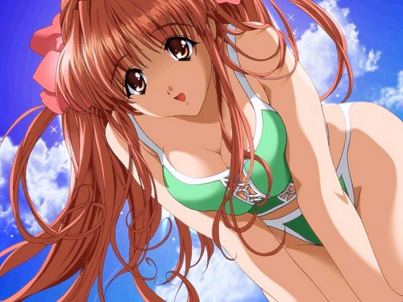 Anime Girl in Swimsuit — Blue, Bright, Afternoon, Sky, Clouds