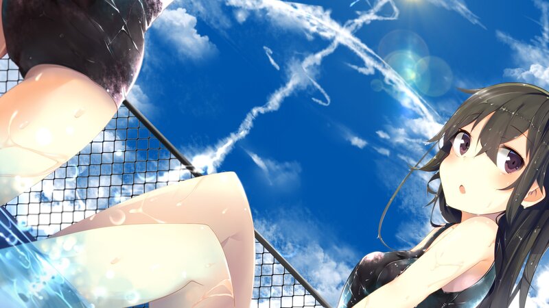 Anime Girl in Swimsuit — Blue, Bright, Afternoon, Sky, Net